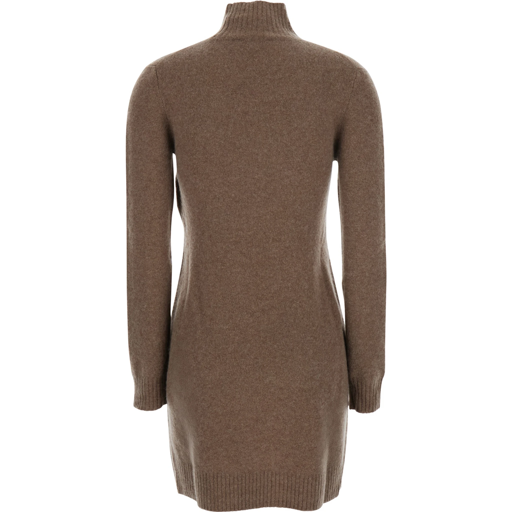 Edison Brown Dress with High Neck and Ribbed Trims in Cashmere Stretch Woman