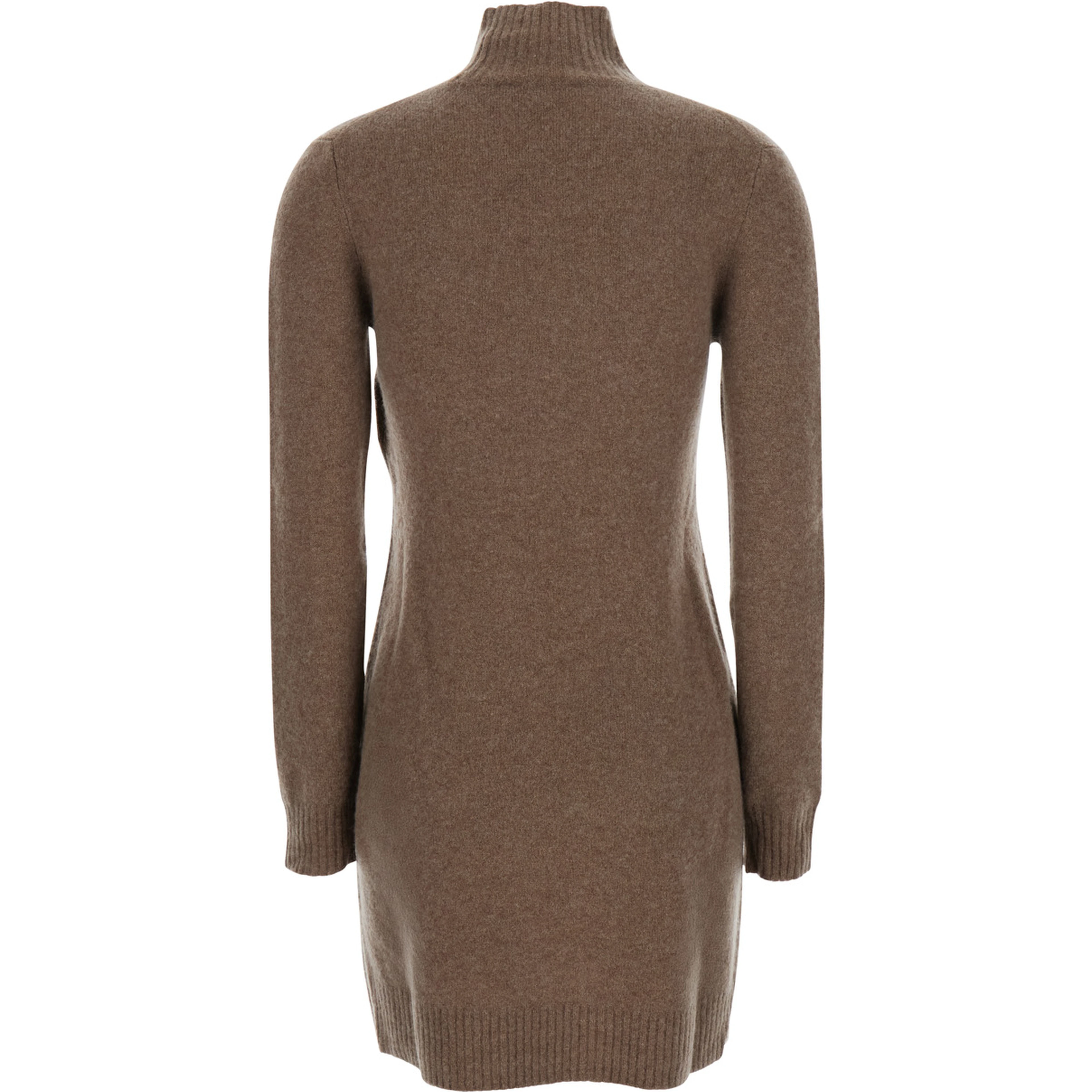 Edison Brown Dress with High Neck and Ribbed Trims in Cashmere Stretch Woman