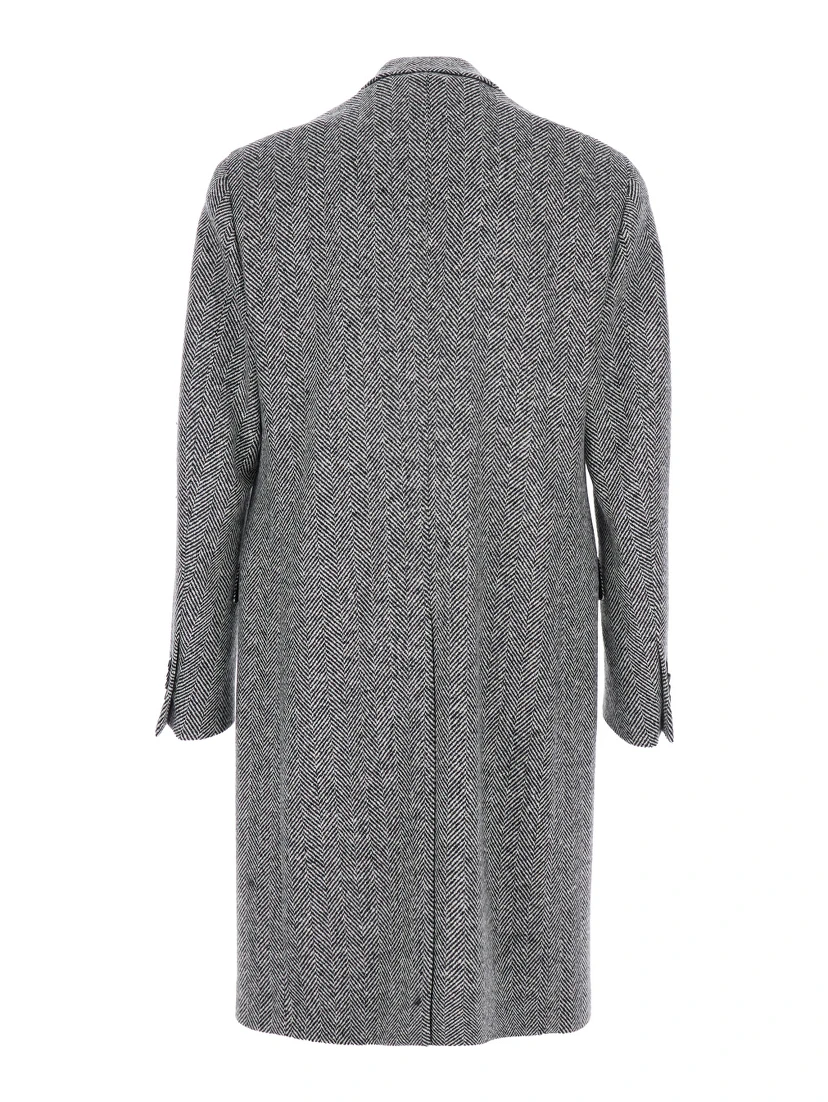 Grey Single-Breasted Coat with Classic Lapels in Wool Man