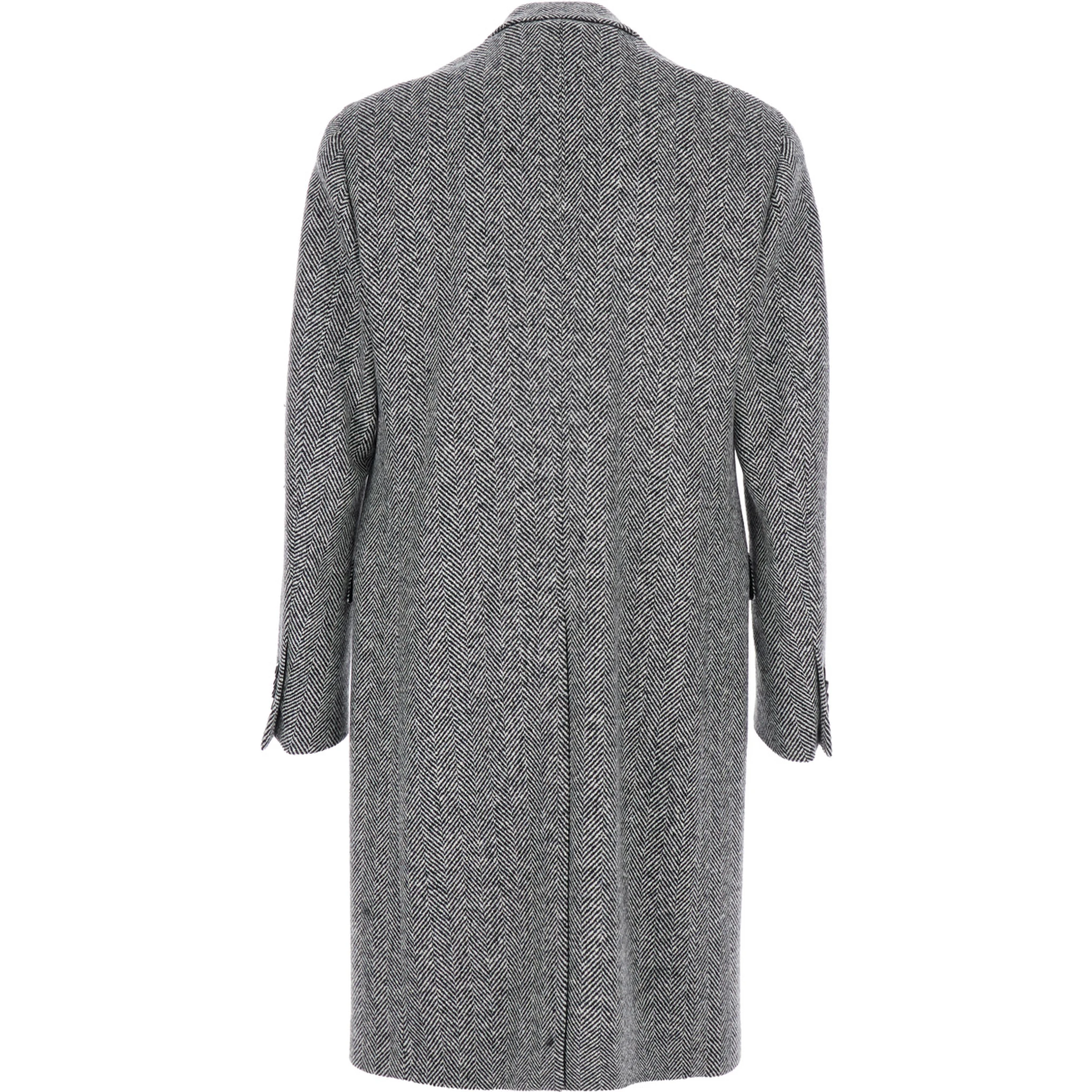 Grey Single-Breasted Coat with Classic Lapels in Wool Man