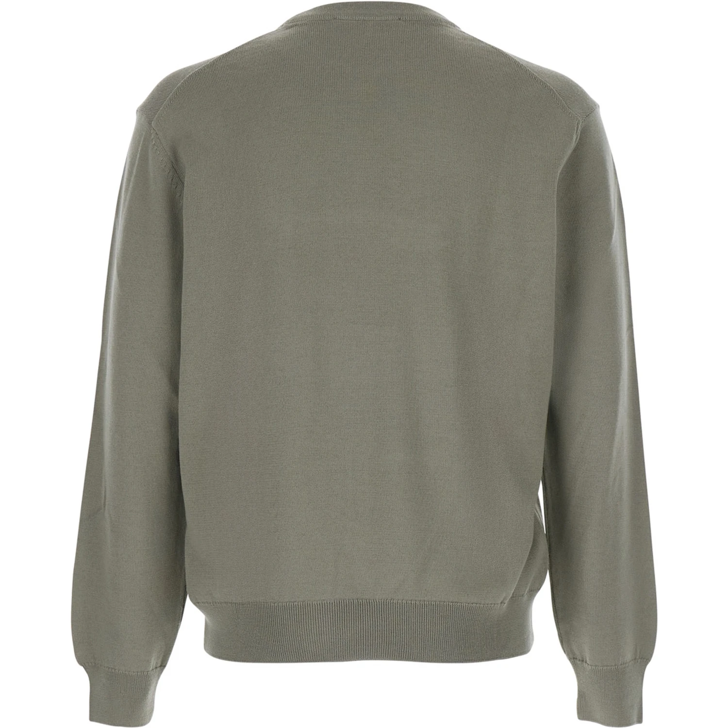 Green Crew Neck Sweater with Fox Patch on the Front in Wool Man