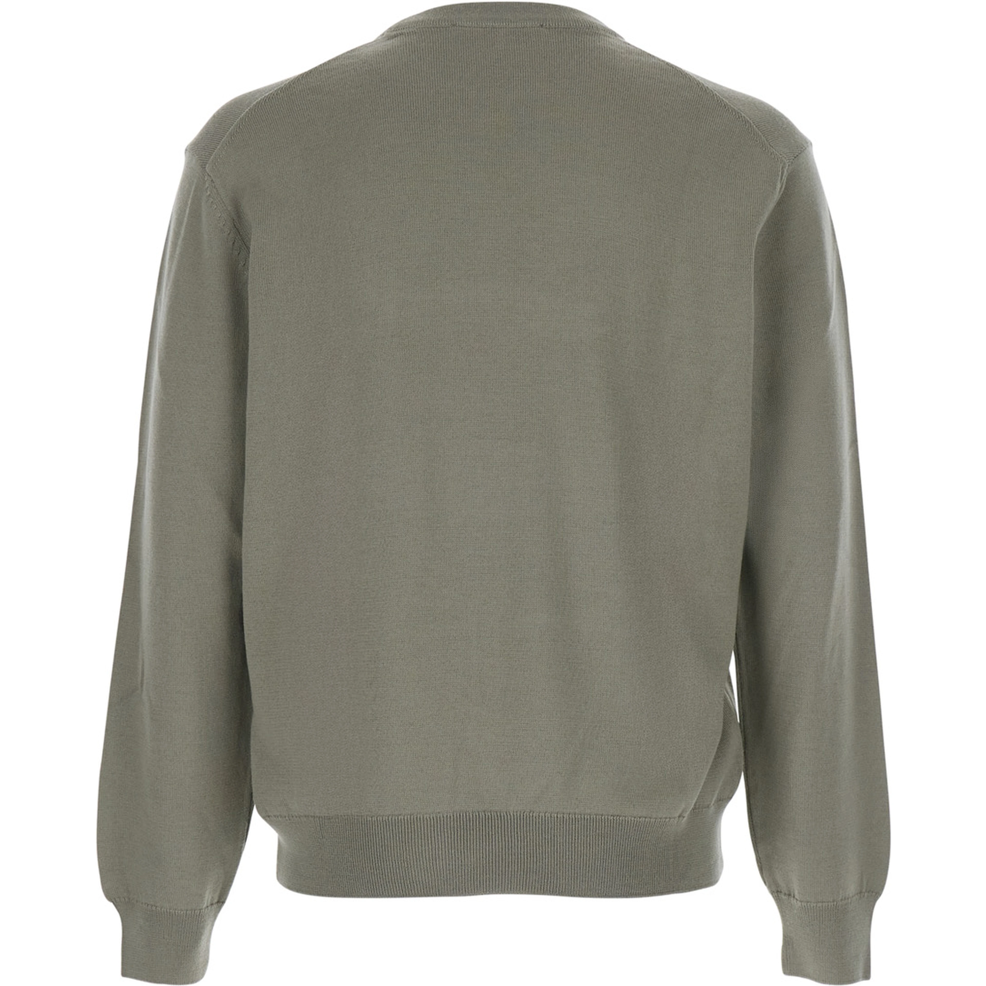 Green Crew Neck Sweater with Fox Patch on the Front in Wool Man