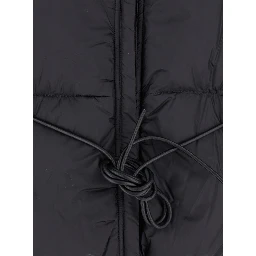 Black Down Jacket with Drawstring Waist and High Neck in Tech Fabric Woman