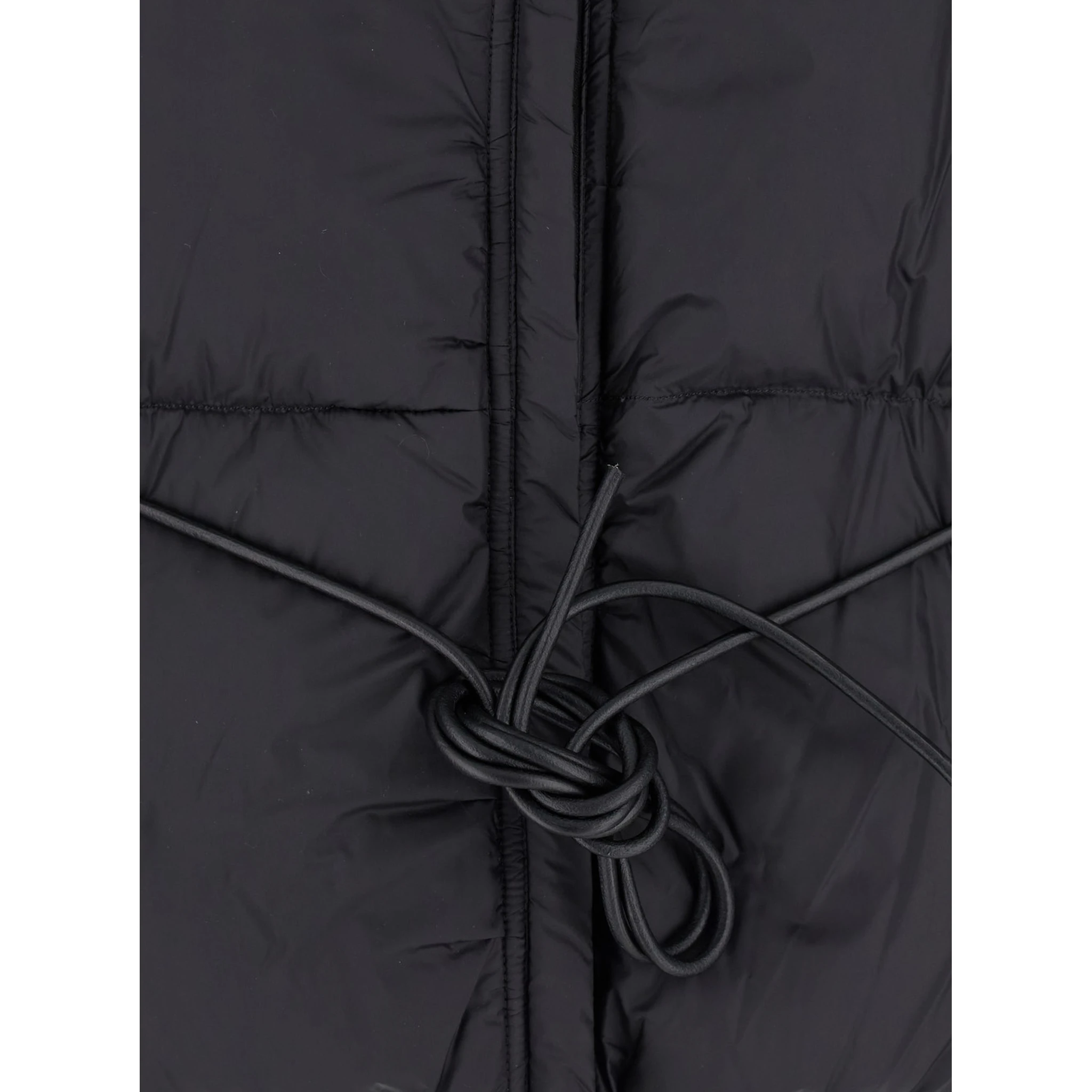 Black Down Jacket with Drawstring Waist and High Neck in Tech Fabric Woman