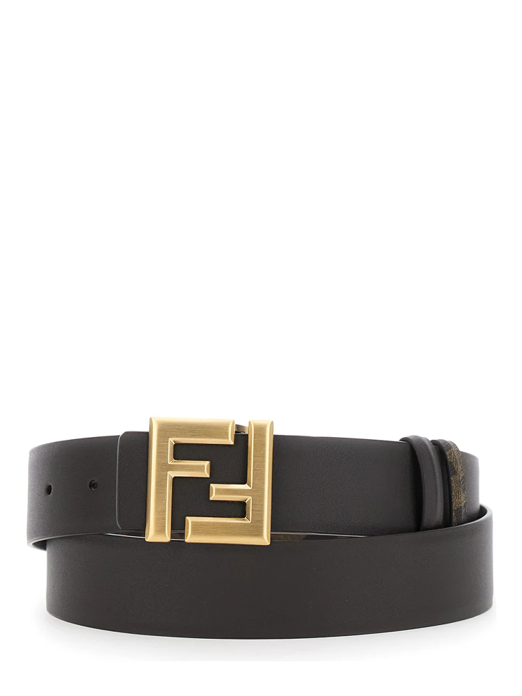 Brown Reversible Belt with FF Buckle in Leather Man