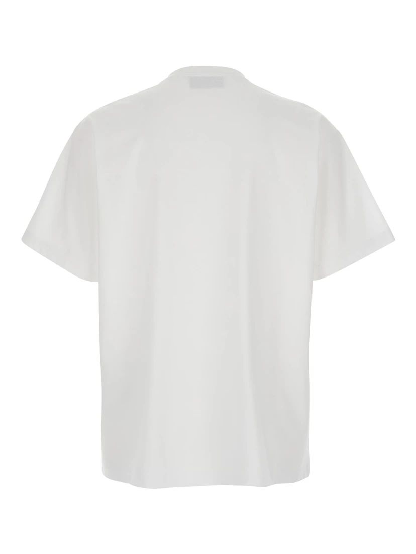 White Crewneck T-Shirt with Double G Logo Embroidery on the Front in Cotton Man
