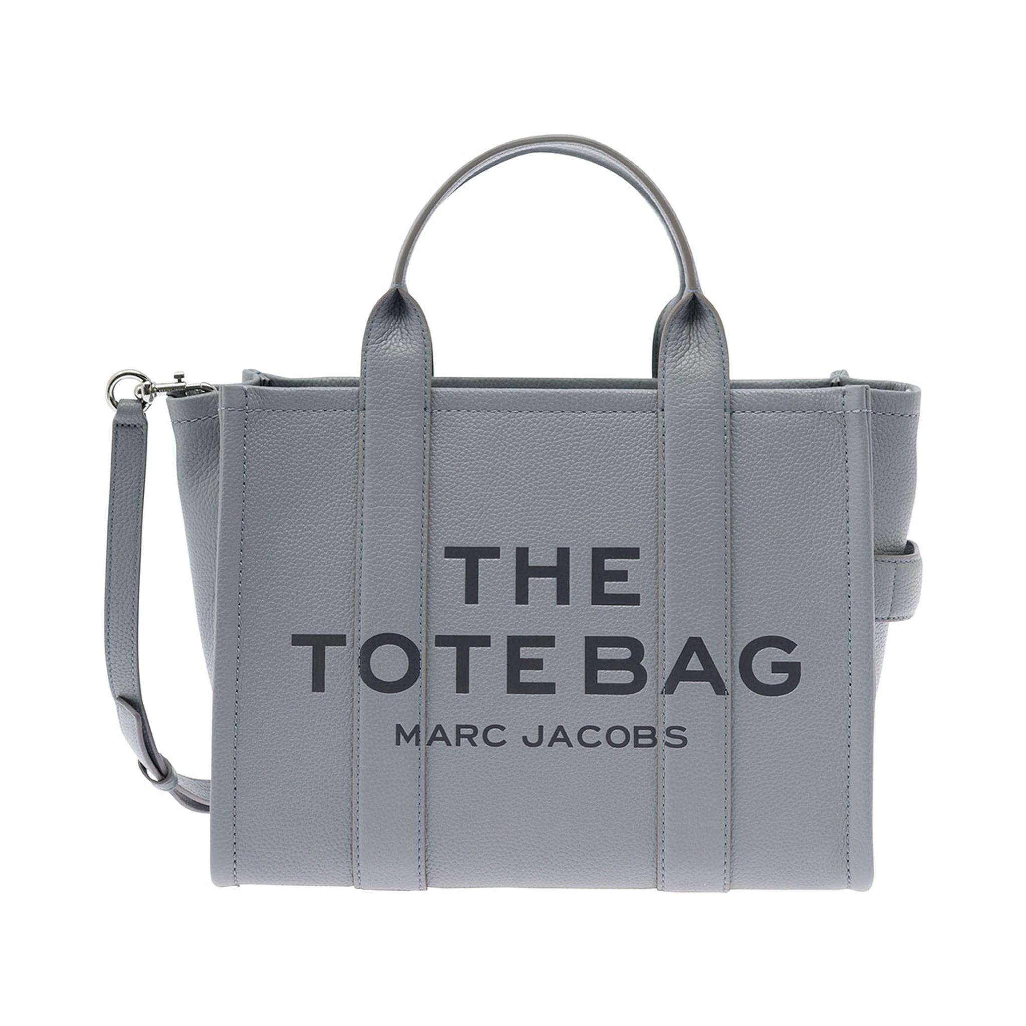 The Medium Tote Bag Grey Shoulder Bag with Logo in Grainy Leather Woman