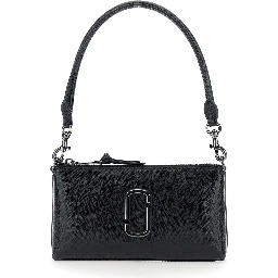 The Pochette Black Shoulder Bag with Removable Top Handle and Front Plaque in Leather Woman