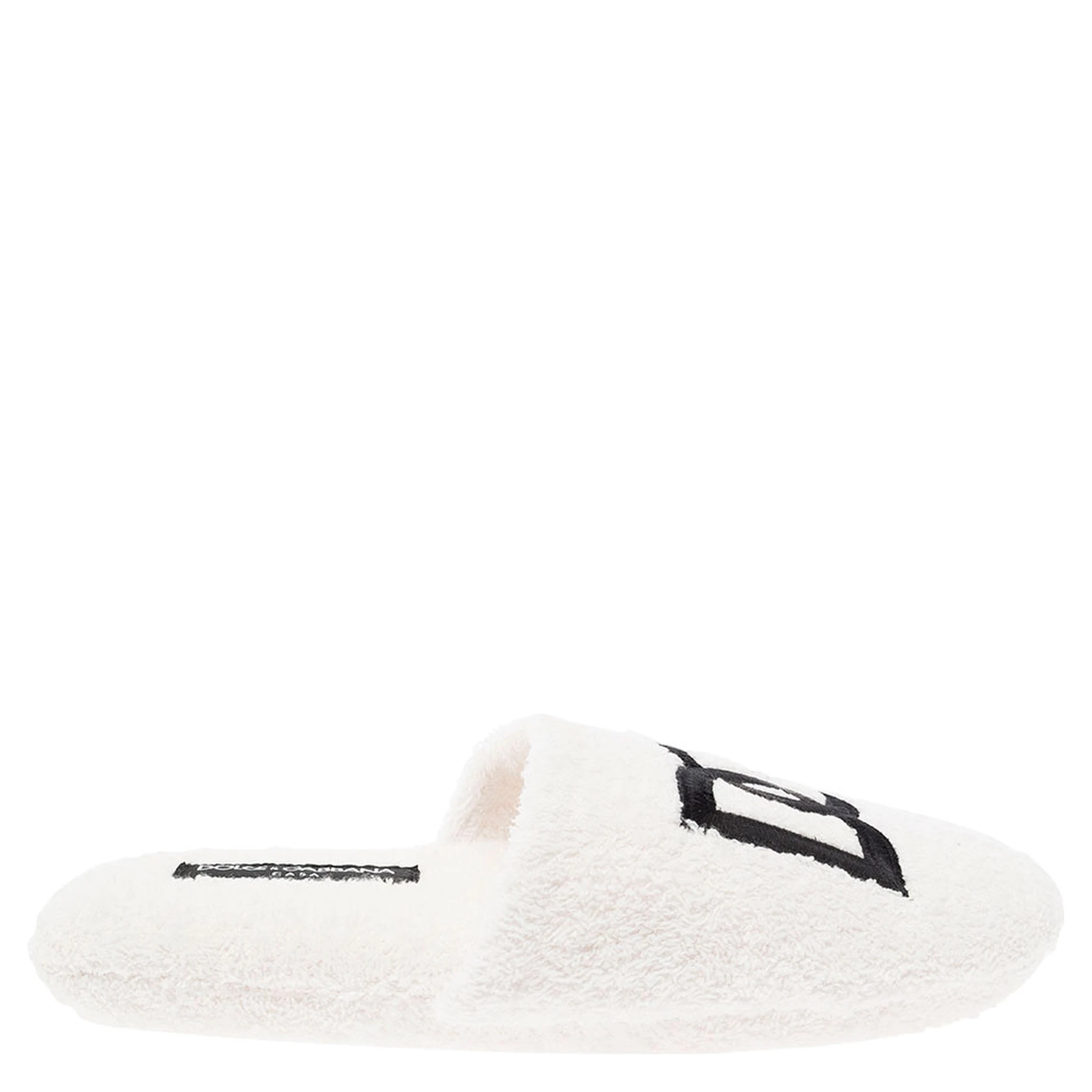 White Slippers with Contrasting Logo Embroidery in Terry Cotton Home