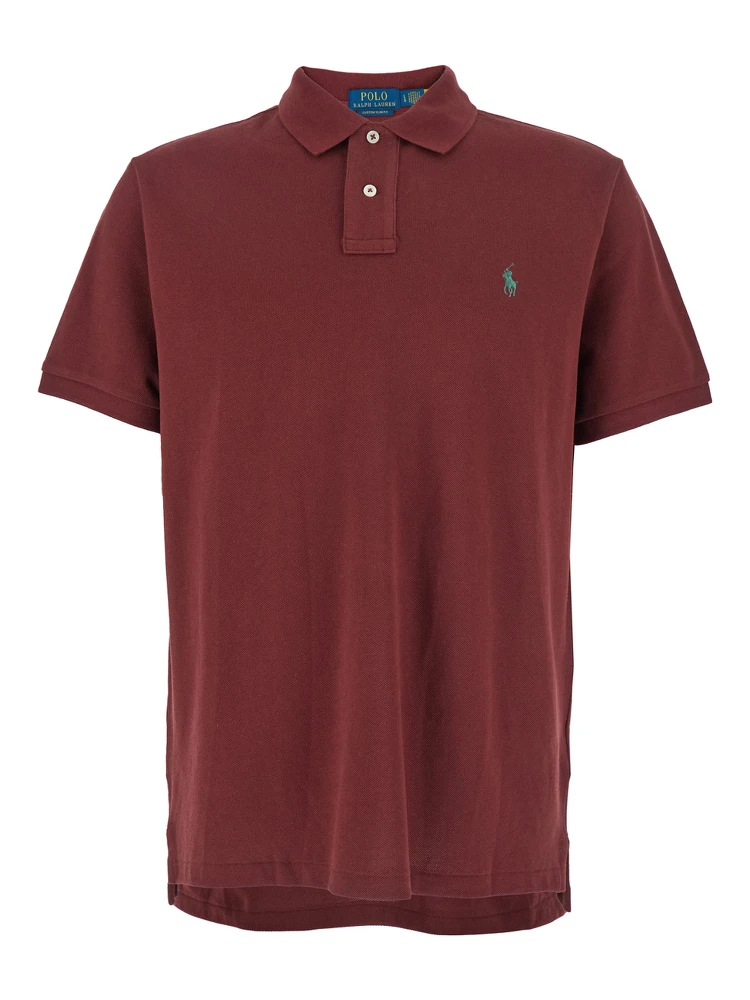 "Custom Slim Fit" Bordeaux Polo Shirt with Pony Detail on the Front in Cotton Man