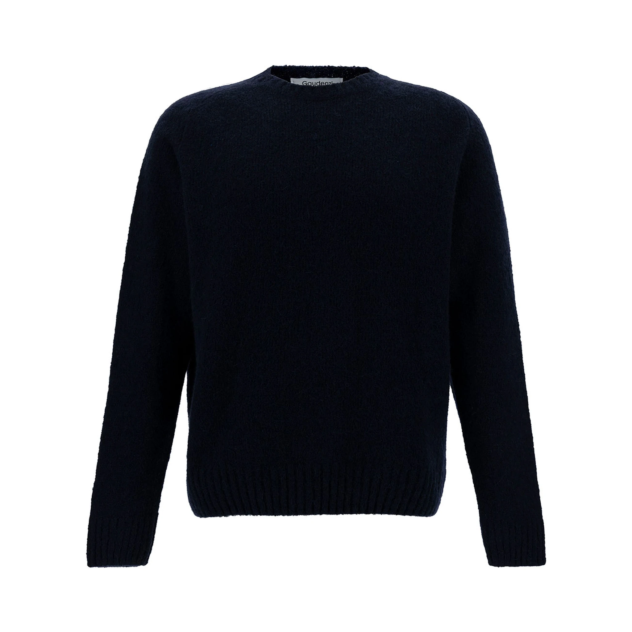 Blue Crewneck Sweater with Ribbed Trims in Alpaca and Wool Woman