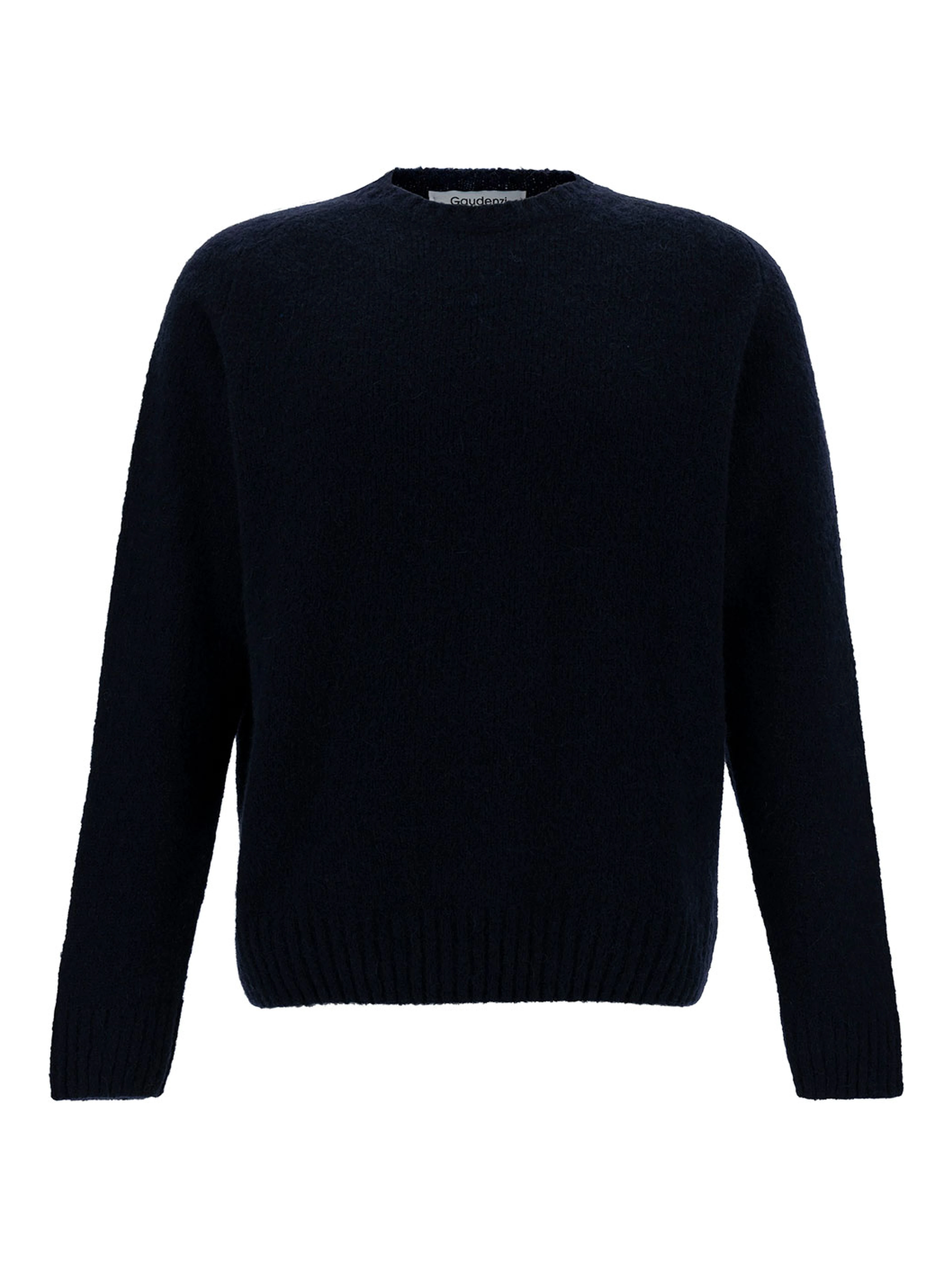 Blue Crewneck Sweater with Ribbed Trims in Alpaca and Wool Woman