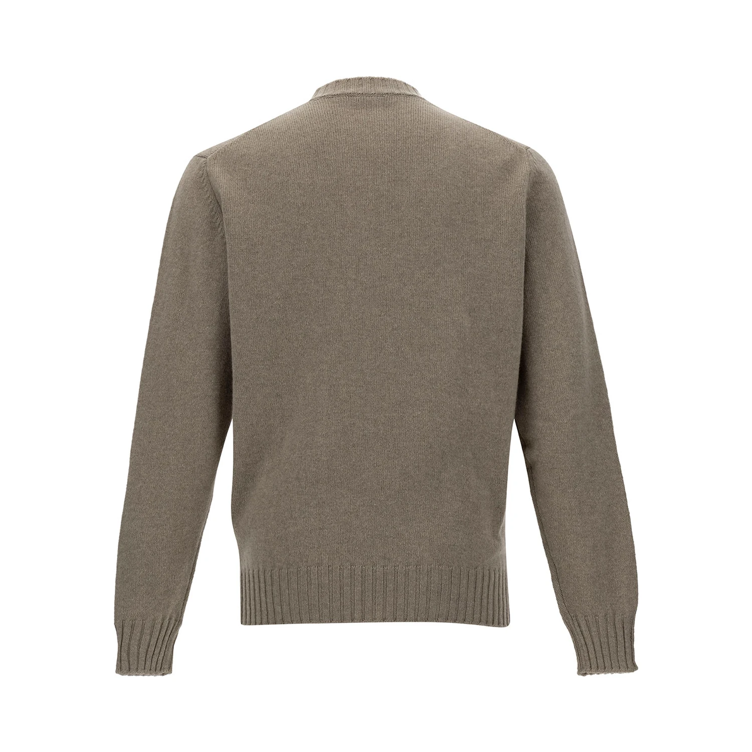 Beige Sweater with V Neck and Ribbed Trims in Wool and Cashmere Man