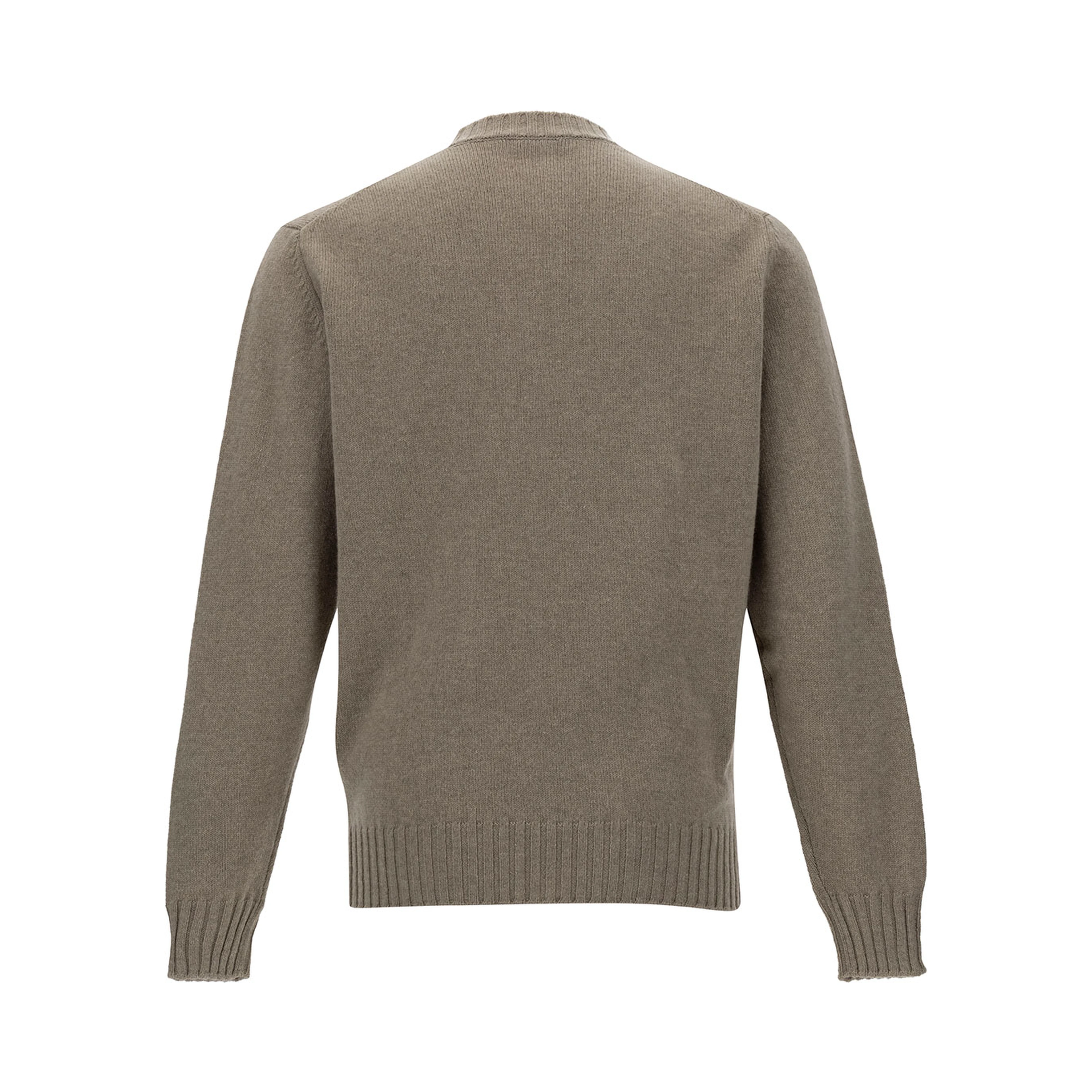 Beige Sweater with V Neck and Ribbed Trims in Wool and Cashmere Man