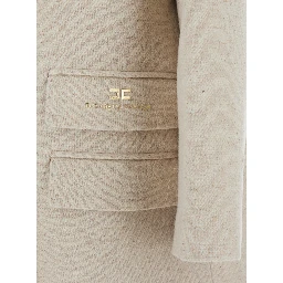 White Coat with Wide Lapels and Logo Printed on the Side in Wool and Silk Blend Woman