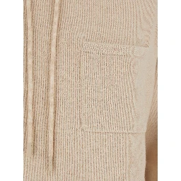 Liana Beige Sweater with Drawstring Hood and Dropped Shoulders in Cashmere Woman