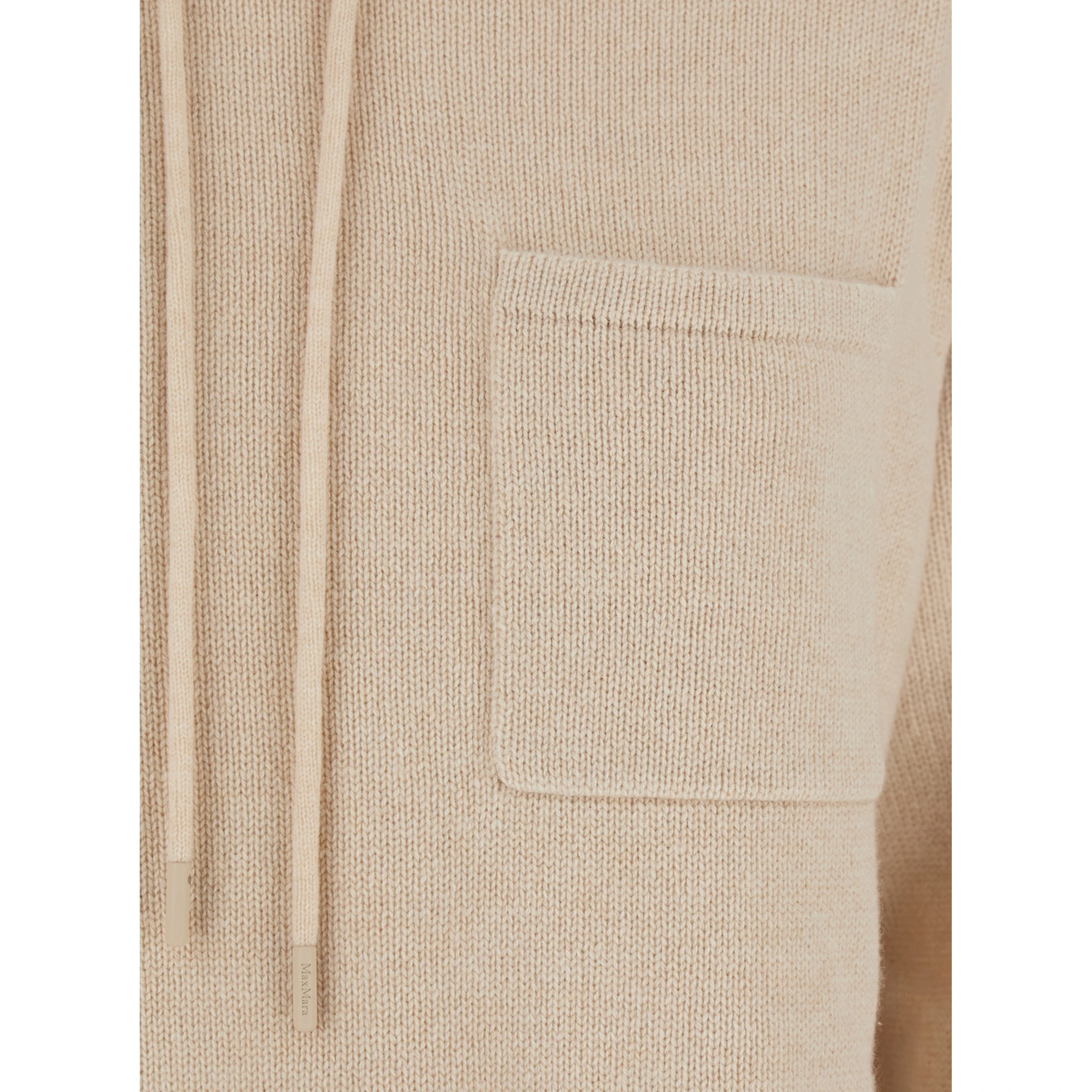 Liana Beige Sweater with Drawstring Hood and Dropped Shoulders in Cashmere Woman