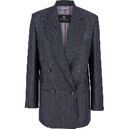 Grey Oversized Double-Breasted Jacket with Wide Revers in Wool Blend Woman