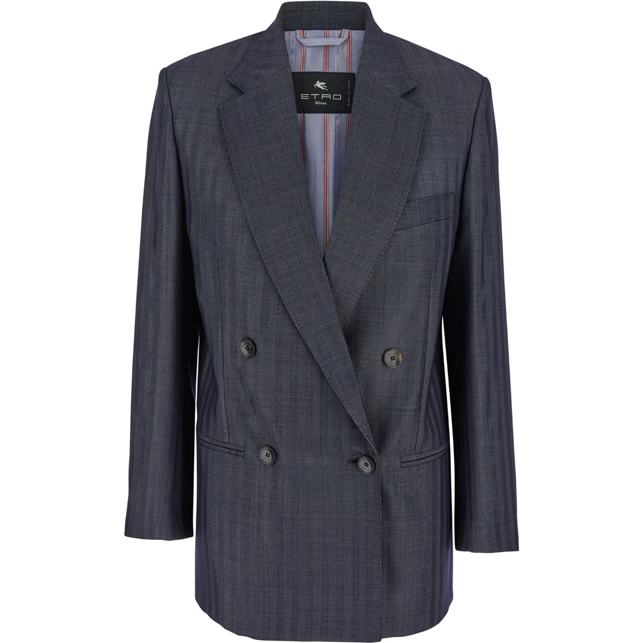 Grey Oversized Double-Breasted Jacket with Wide Revers in Wool Blend Woman