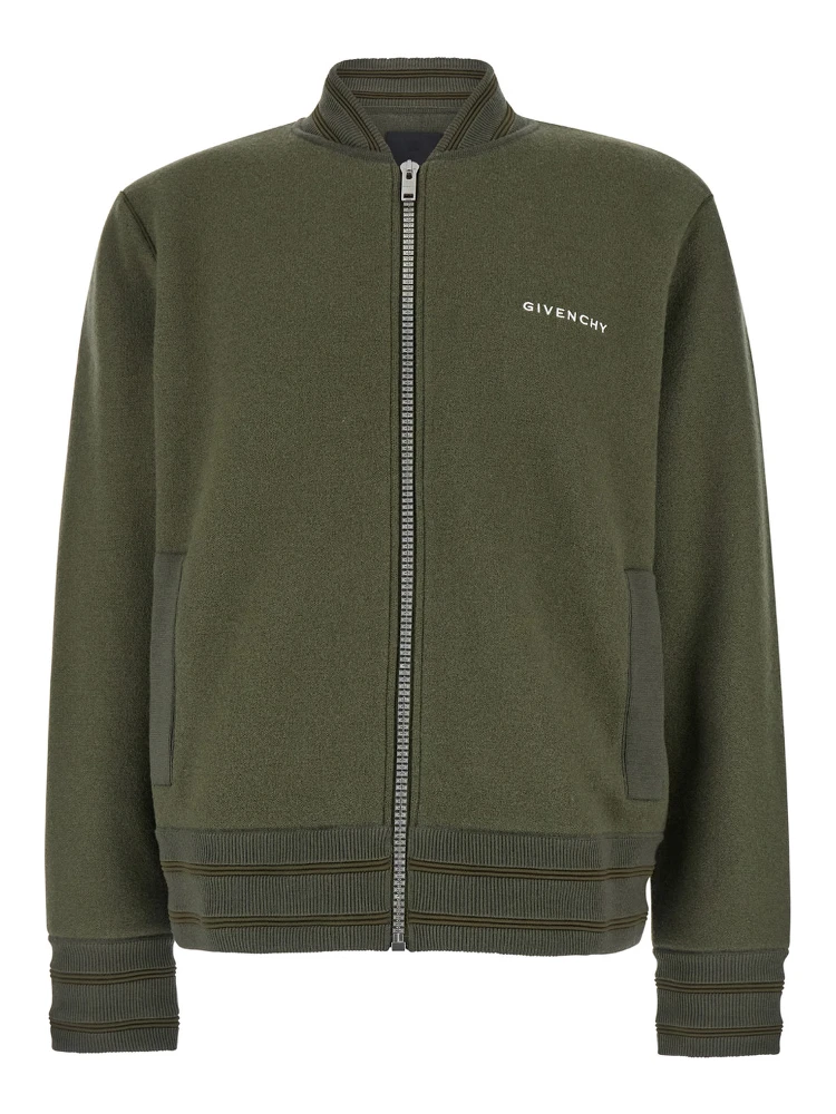Green Sweatshirt with Bomber Collar and 4G Logo in Wool Man