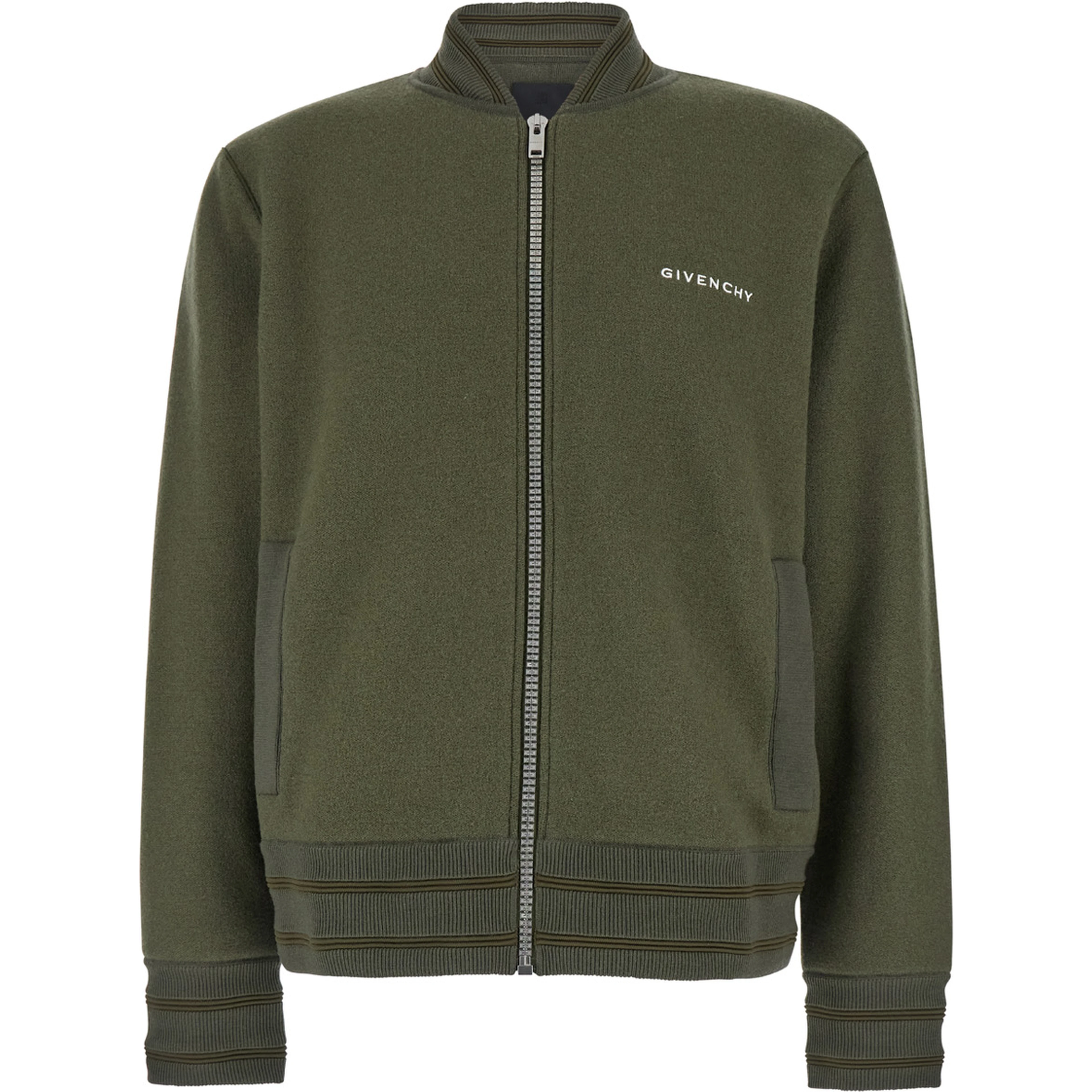 Green Sweatshirt with Bomber Collar and 4G Logo in Wool Man