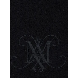 Black Scarf with Logo Embroidery on the Front and Fringed Hem in Wool Girl