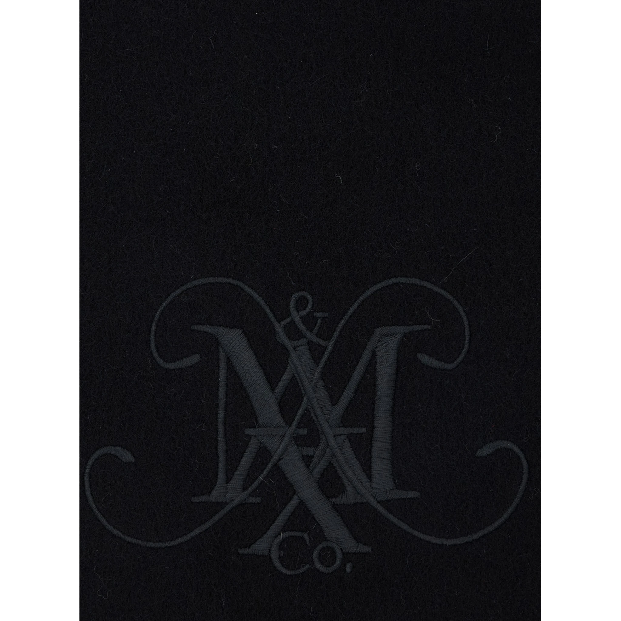 Black Scarf with Logo Embroidery on the Front and Fringed Hem in Wool Girl