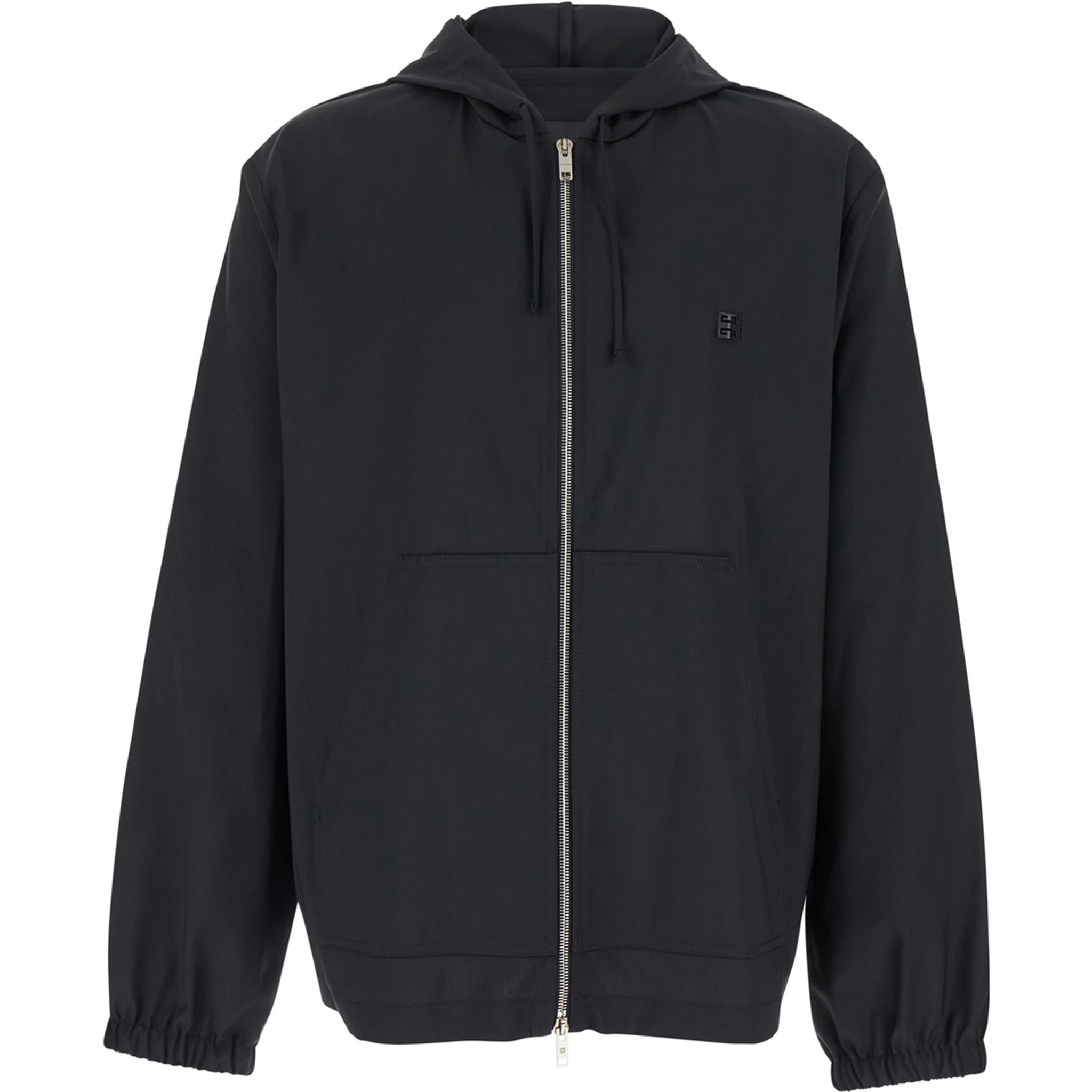 Black Zip-Up Hoodie with Logo Detail in Wool Man