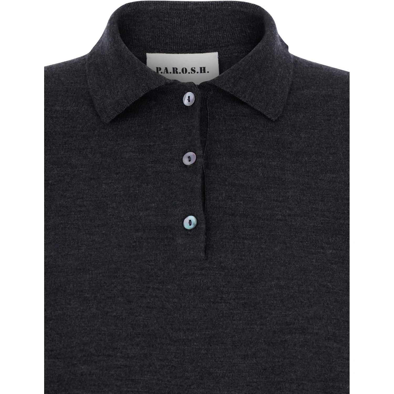Grey Polo Shirt with Classic Collar and Long Sleeves in Wool Woman