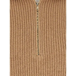 Beige Turtleneck Sweater with Ribbed Design in Wool and Cashmere Blend Woman