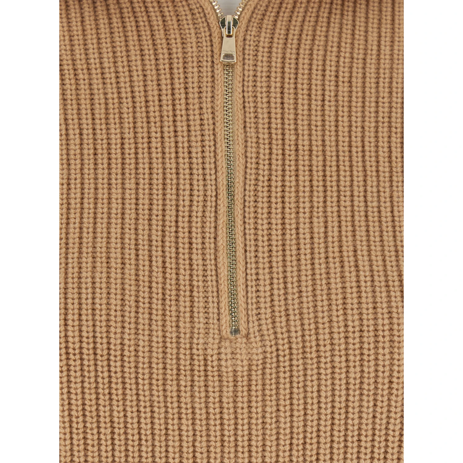 Beige Turtleneck Sweater with Ribbed Design in Wool and Cashmere Blend Woman