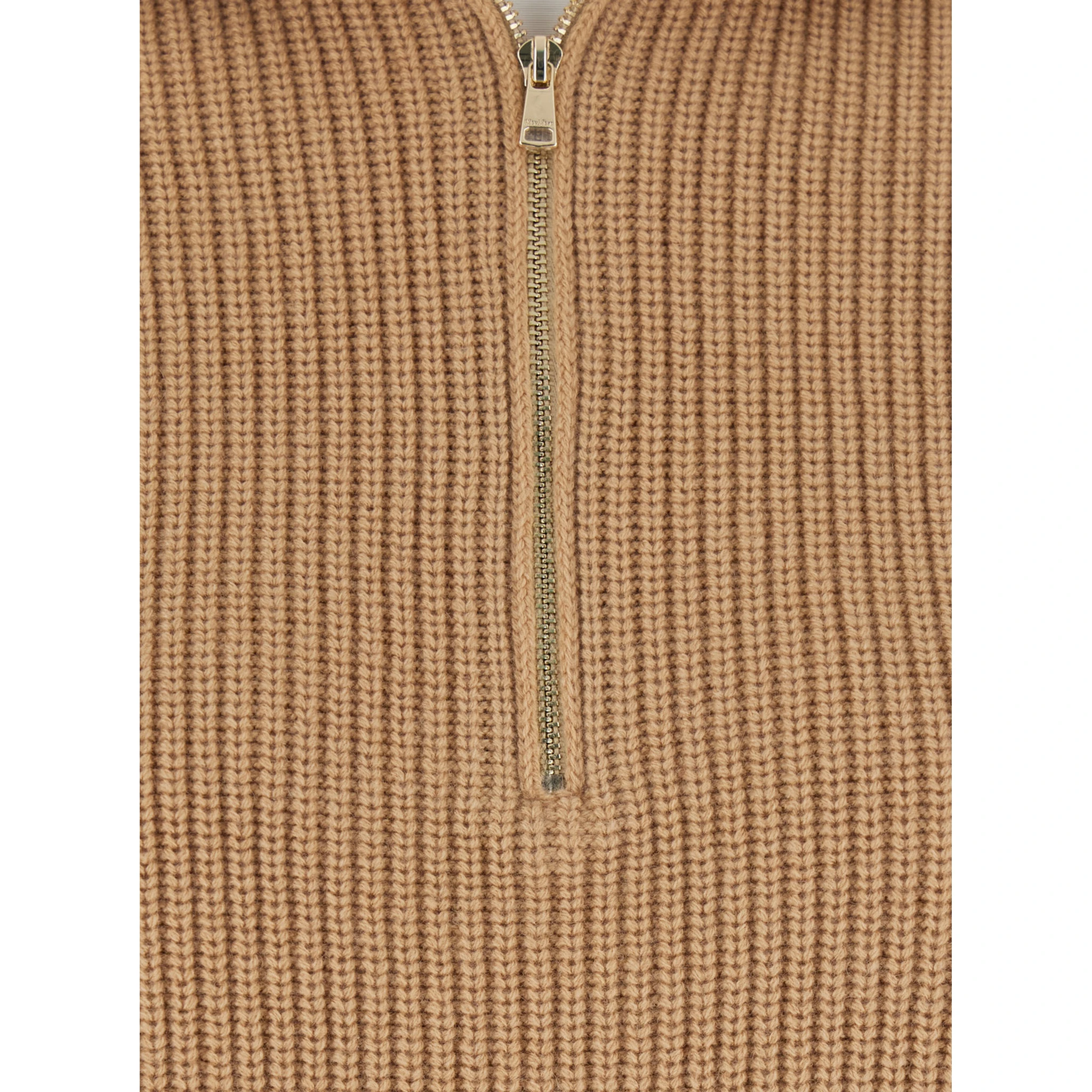 Beige Turtleneck Sweater with Ribbed Design in Wool and Cashmere Blend Woman