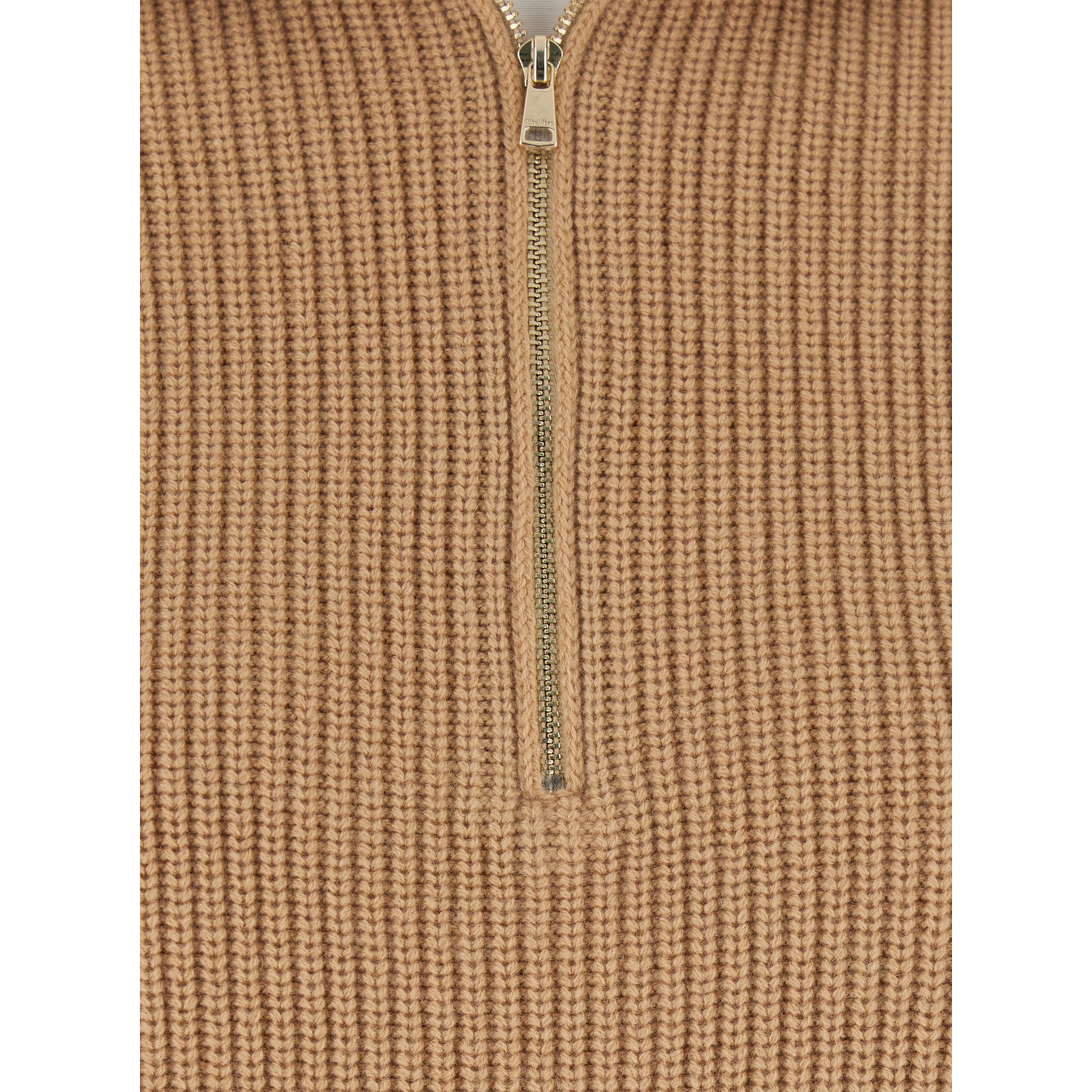 Beige Turtleneck Sweater with Ribbed Design in Wool and Cashmere Blend Woman