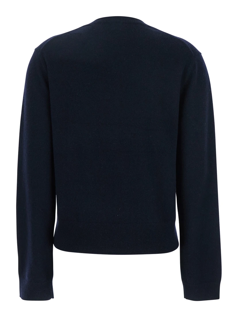 Blue Sweater with V Neck in Cashmere Woman