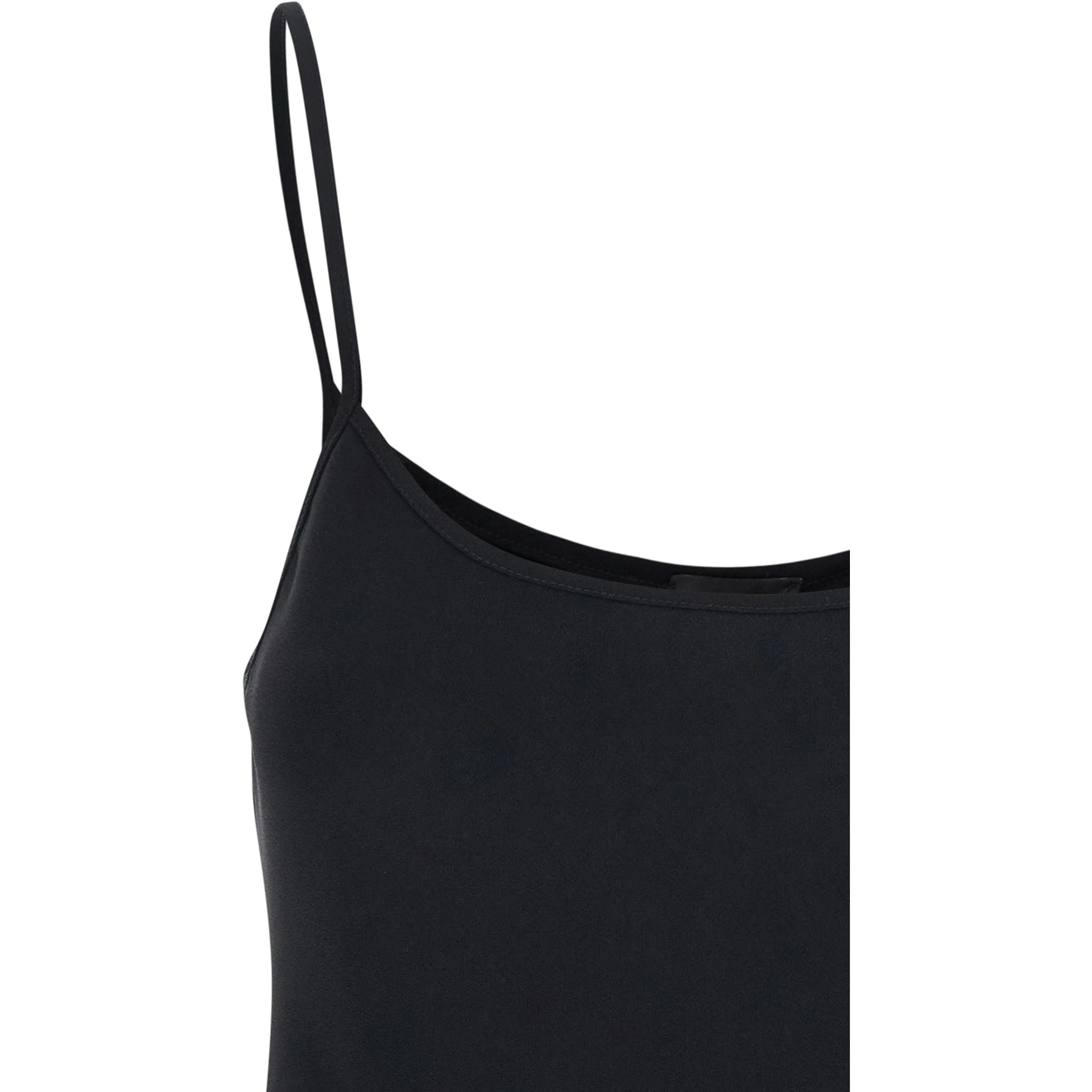 Black Top with Spaghetti Straps in Satin Woman