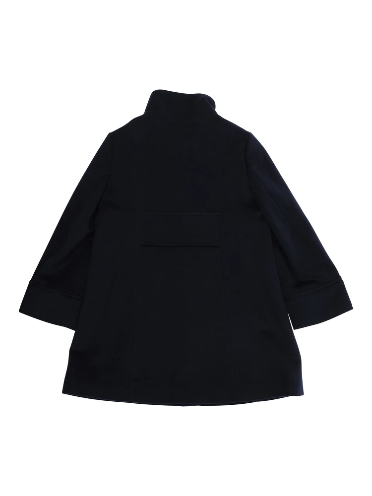 Black Single-Breasted Coat with High-Neck in Wool Blend Girl alternative