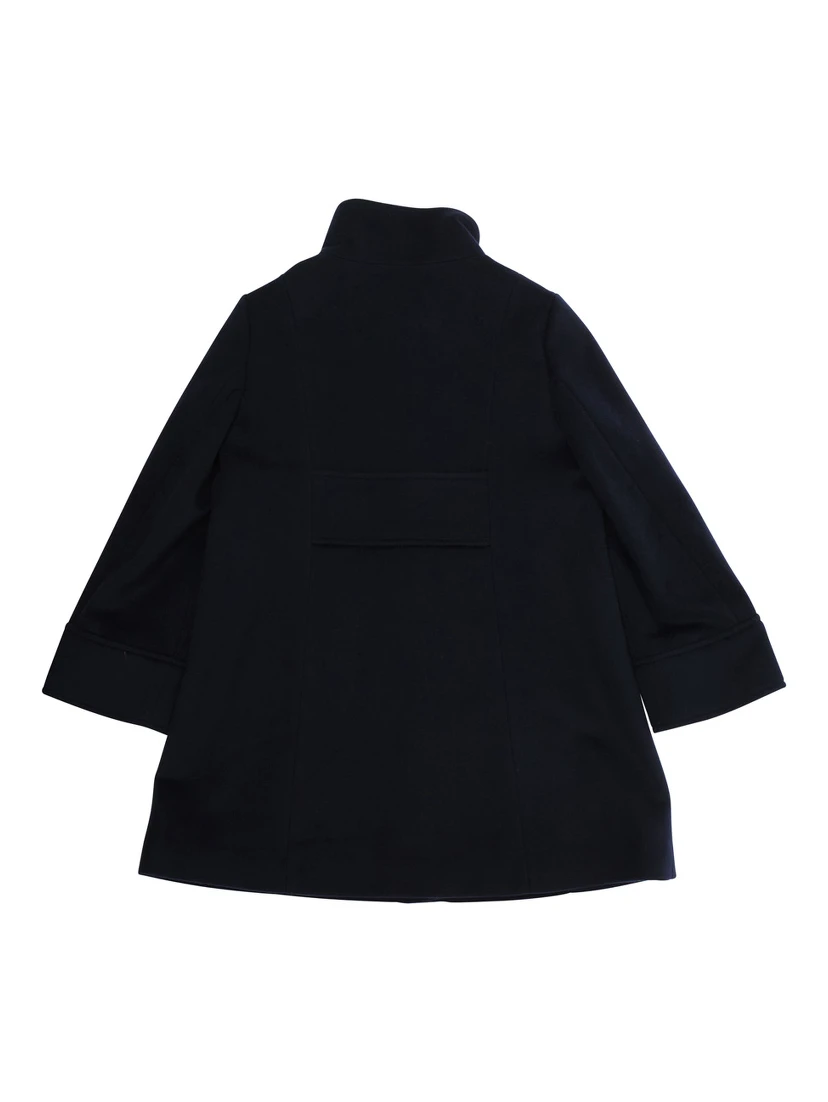 Black Single-Breasted Coat with High-Neck in Wool Blend Girl
