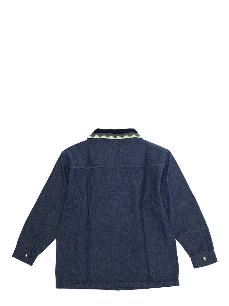 Dora Blue Jacket with Classic Collar and Two Front Patch Pockets in Denim Girl alternative