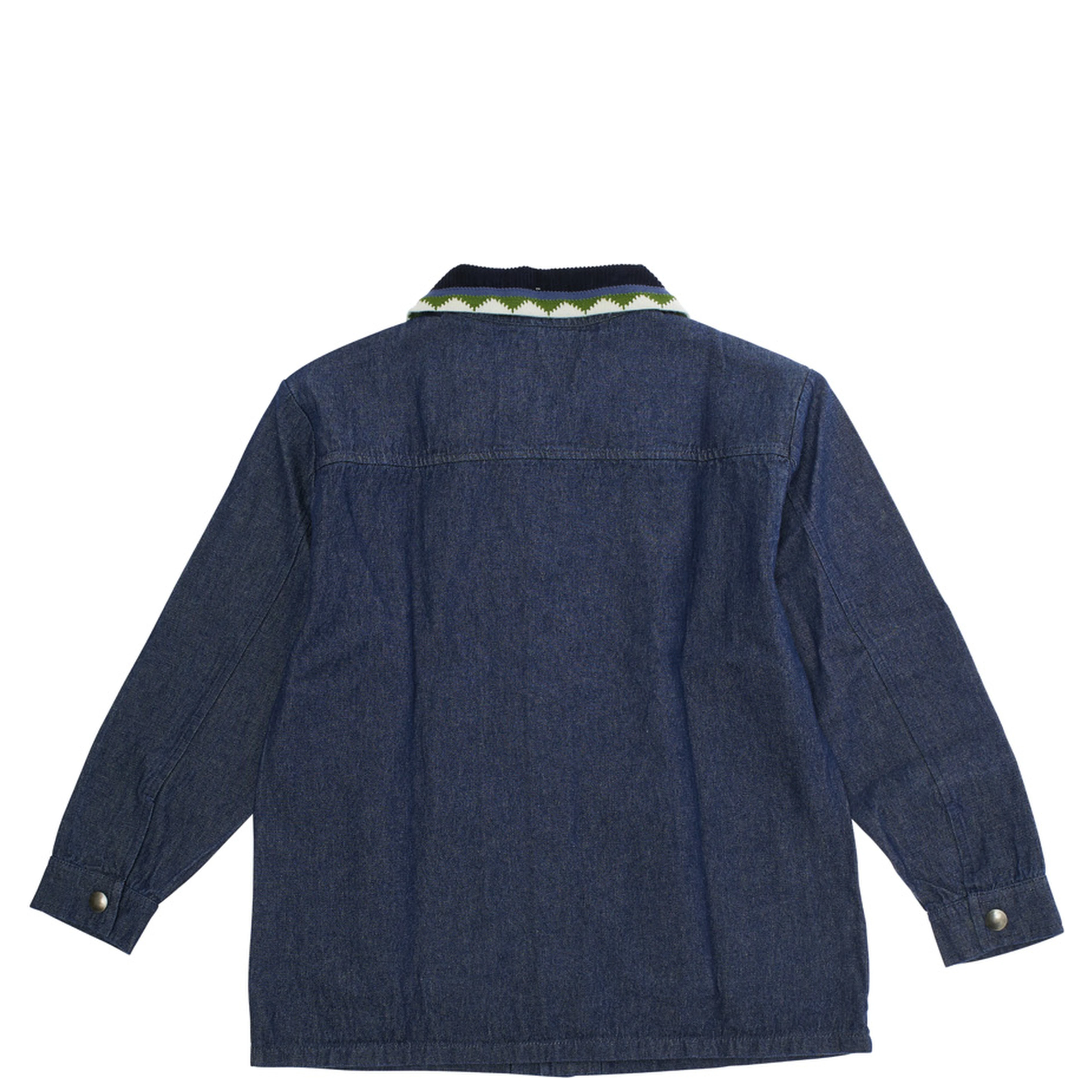 Dora Blue Jacket with Classic Collar and Two Front Patch Pockets in Denim Girl
