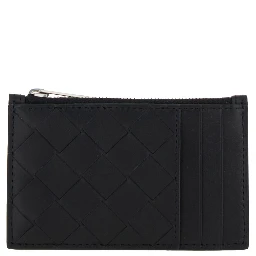 Black Card-Holder with Intreccio Motif in Leather Man