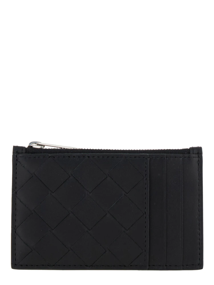 Black Card-Holder with Intreccio Motif in Leather Man