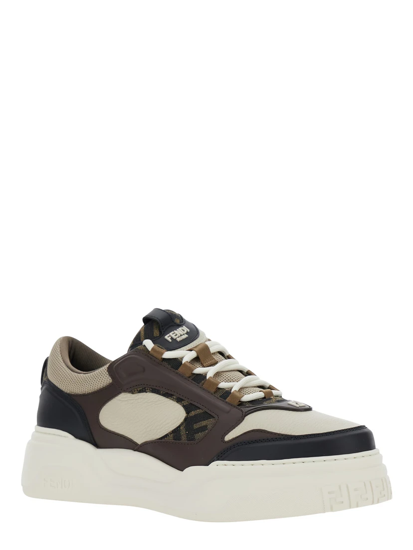Force Brown Sneaker with FF Jacquard Details and Chunky Sole in Leather Man
