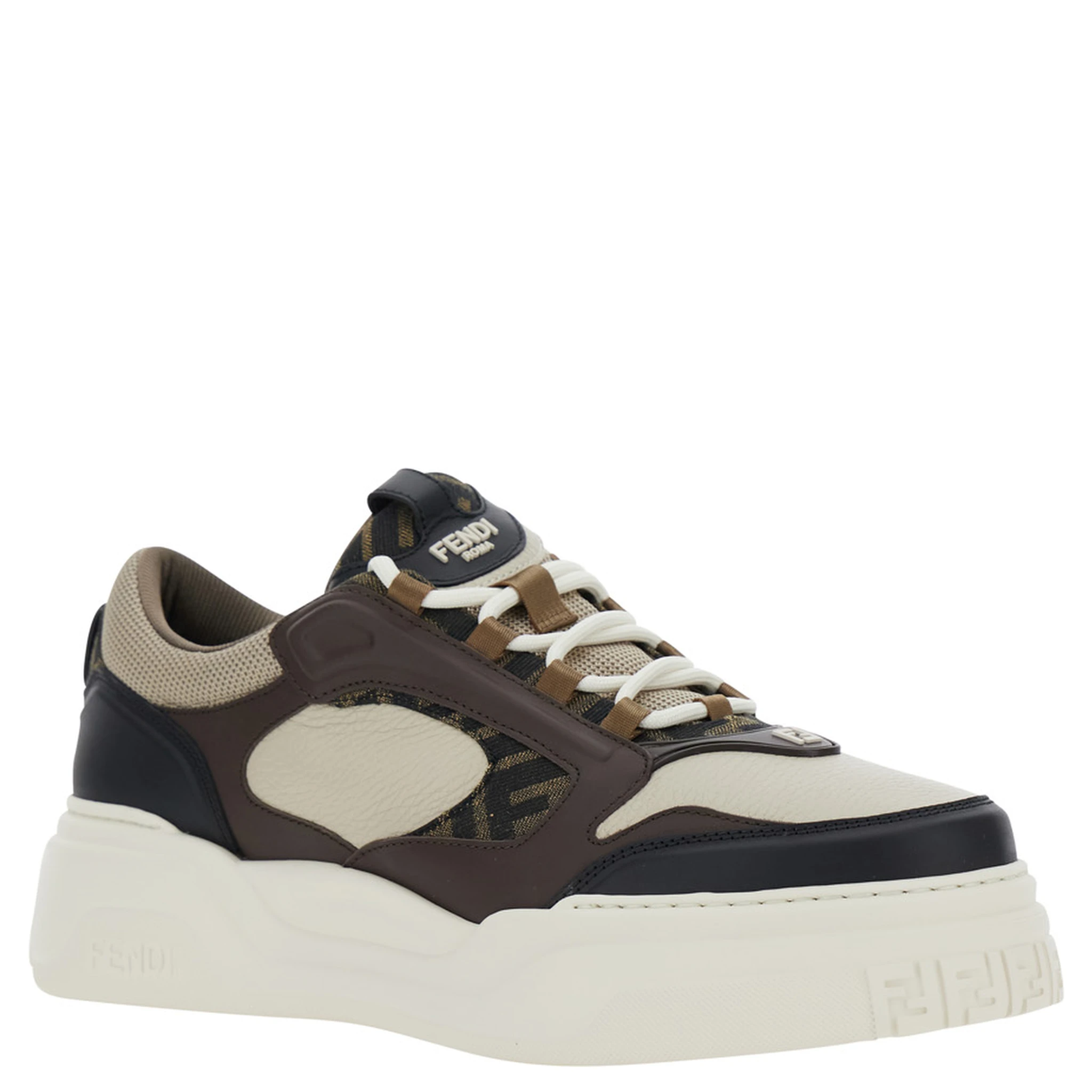 Force Brown Sneaker with FF Jacquard Details and Chunky Sole in Leather Man