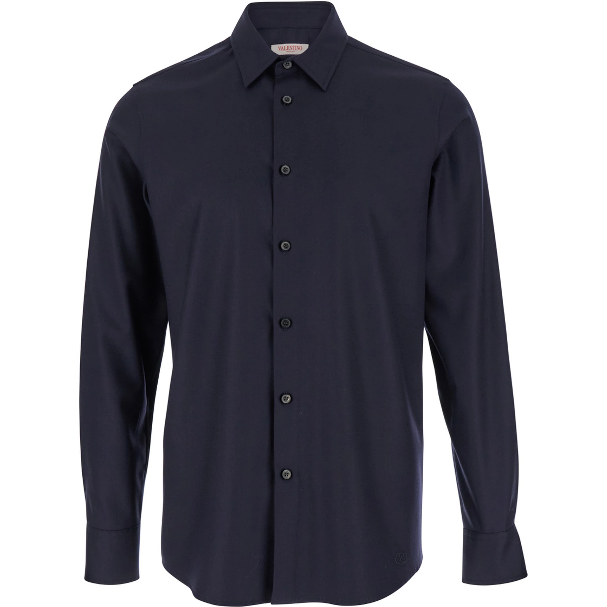 Blue Shirt with Classic Collar in Wool Blend Man