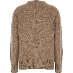 Toldim Beige Crewneck Sweater with Middle Stitch Detail in Cashmere Woman