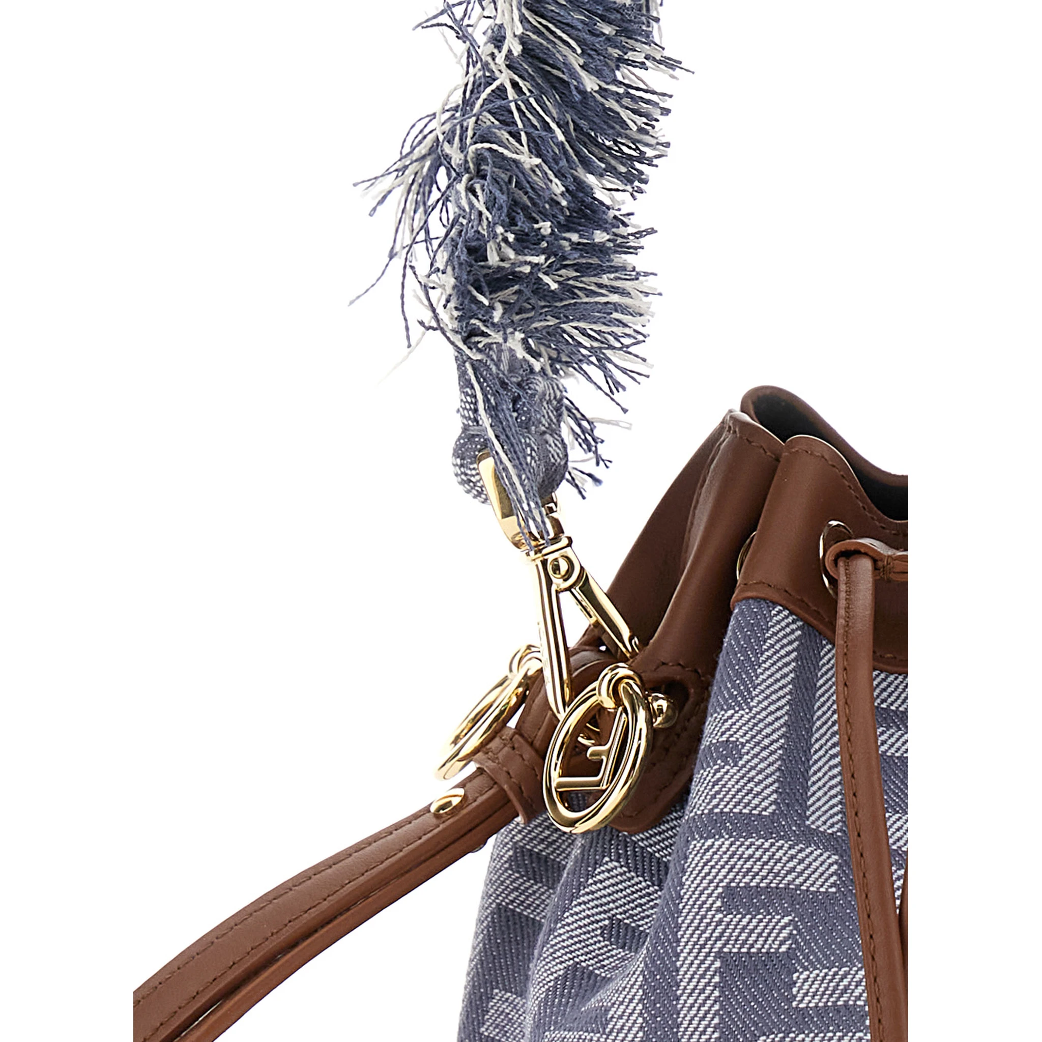 Mon Tresor Blue Mini Handbag with Fringed Handle and Adjustable and Removable Shoulder Strap in Cotton Bòemd Woman