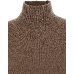 Edison Brown Dress with High Neck and Ribbed Trims in Cashmere Stretch Woman