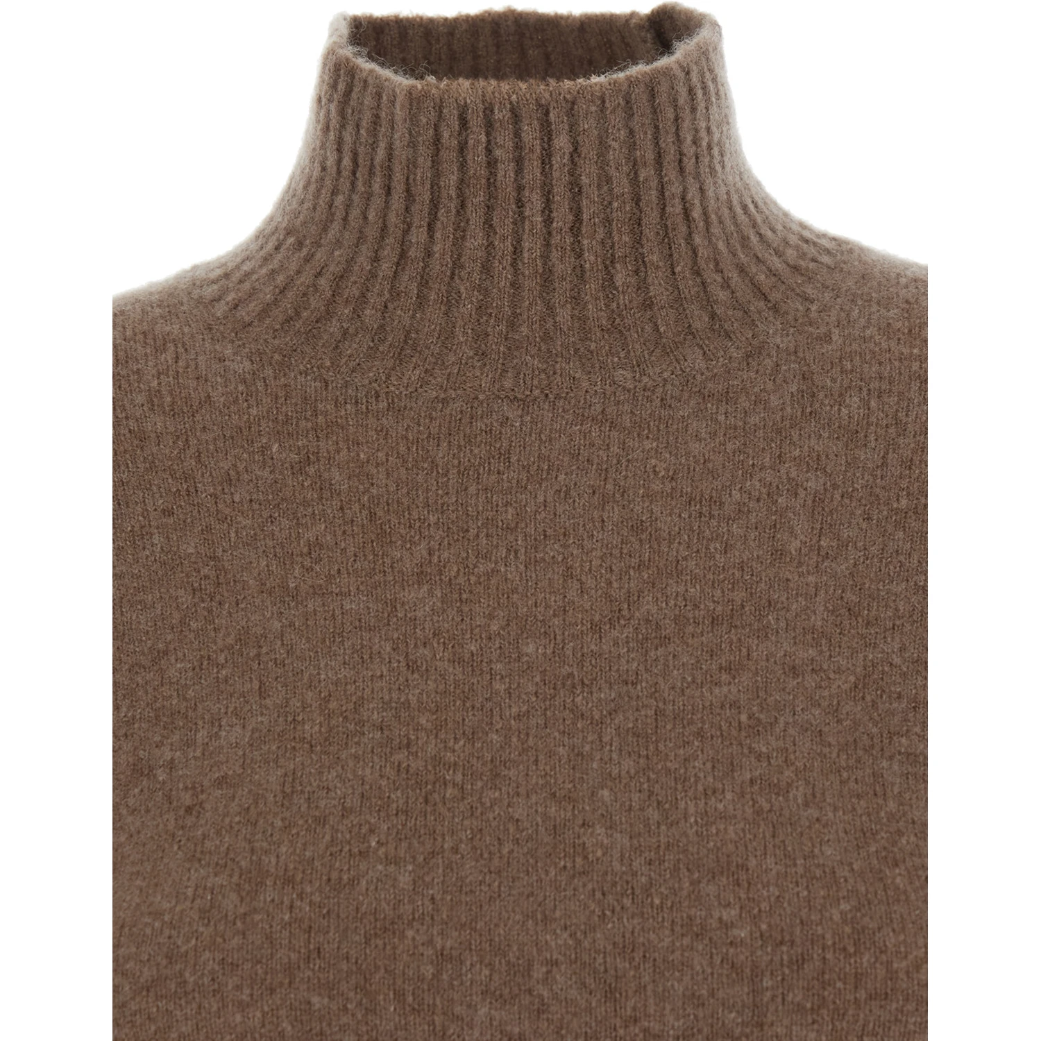 Edison Brown Dress with High Neck and Ribbed Trims in Cashmere Stretch Woman