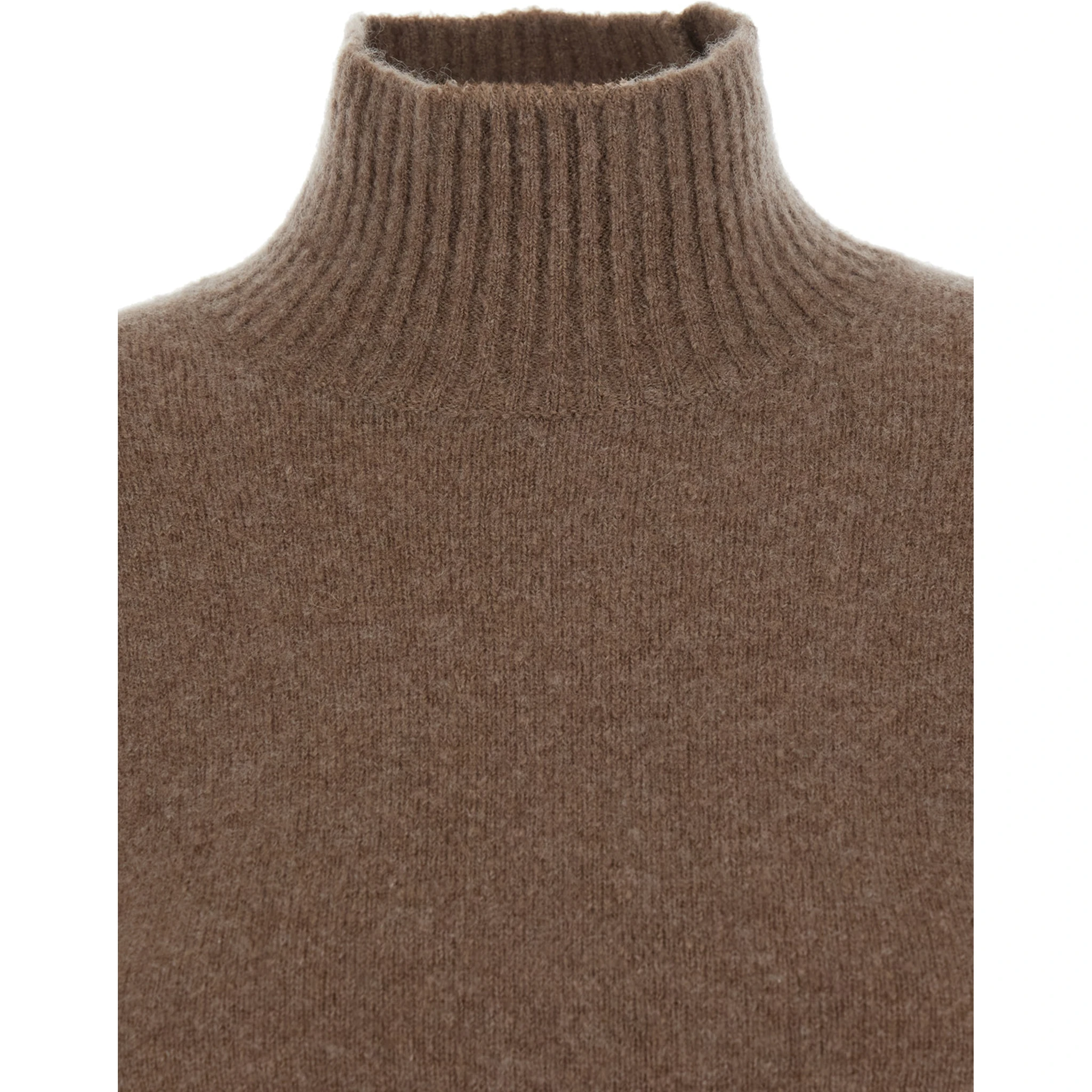 Edison Brown Dress with High Neck and Ribbed Trims in Cashmere Stretch Woman