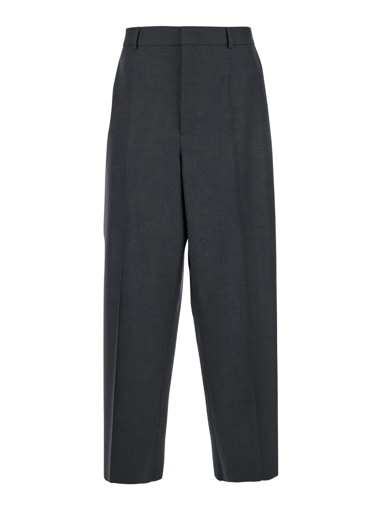 Grey Wide Pants with Pences in Wool Man